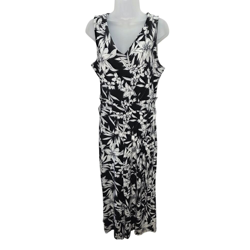 ECI Black & White Floral V Neck Belted Cropped Wide Leg Pant Jumpsuit Size M